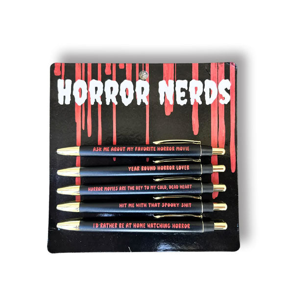 Pack of five red and black printed Horror Nerds pens