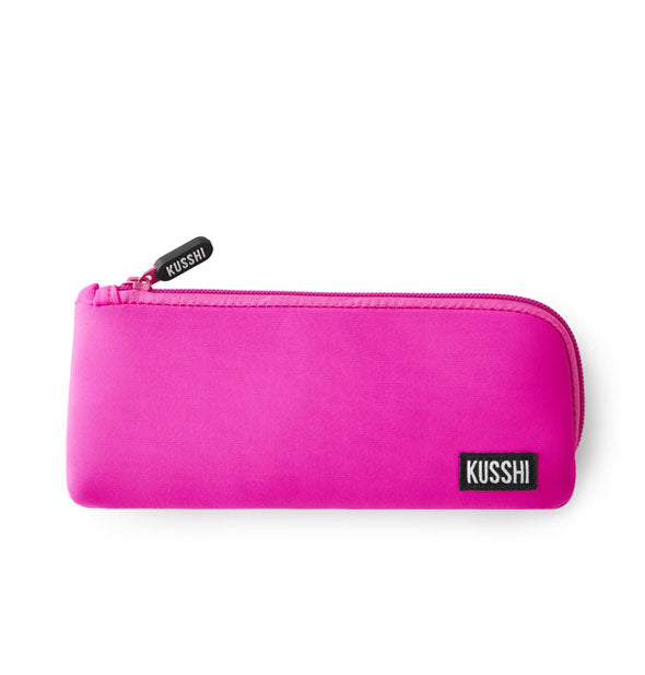Rectangular hot pink KUSSHI pouch with two-sided zipper