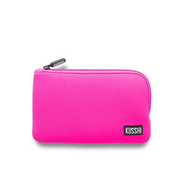 Rectangular hot pink KUSSHI pouch with two-sided zipper