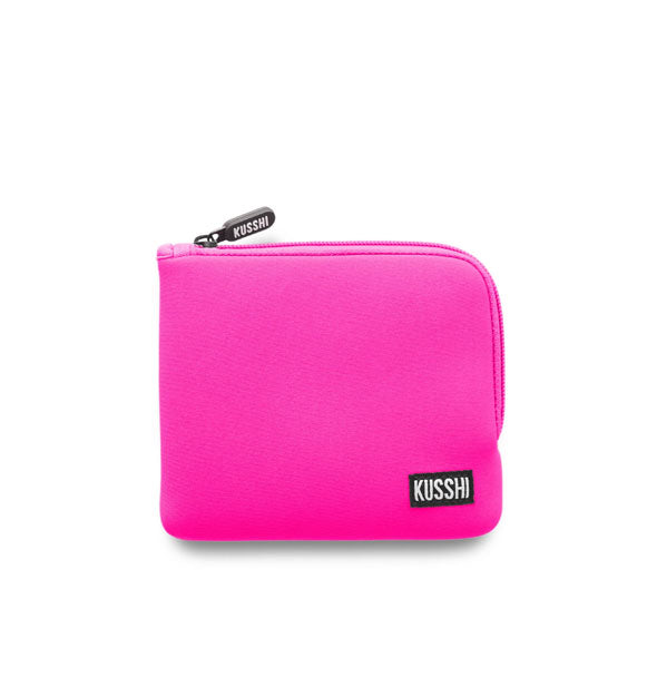Square hot pink KUSSHI pouch with two-sided zipper
