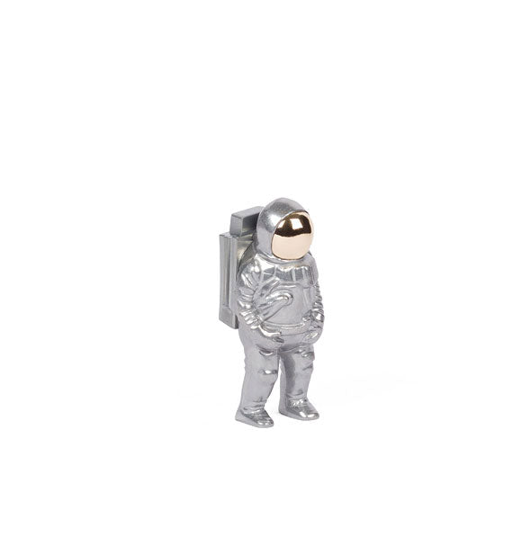 Silver astronaut bottle opener figurine with reflective helmet visor