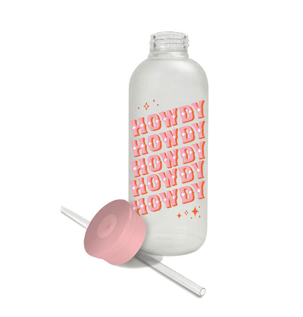 Howdy glass water bottle with lid and straw removed