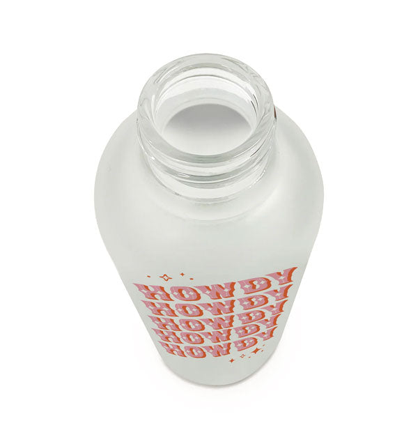 Top view of the Howdy glass water bottle shows opening width