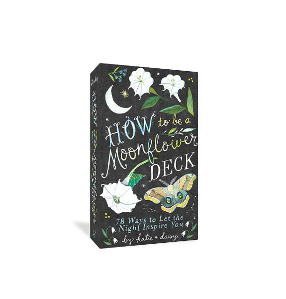 Black How to Be a Moonflower Deck box with floral, moth, and celestial illustrations