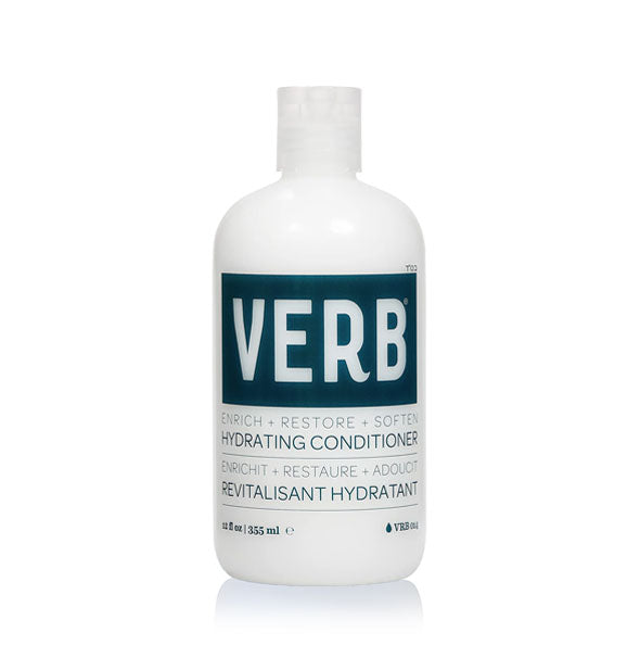 White 12 ounce bottle of Verb Hydrating Conditioner with dark blue lettering