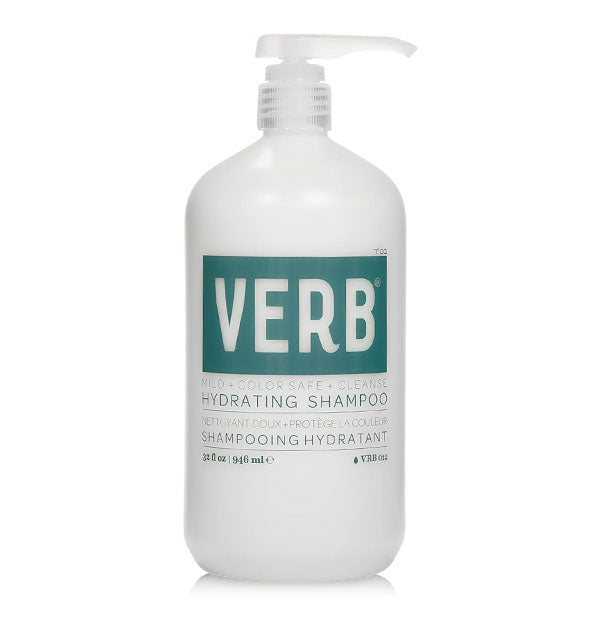 White 32 ounce bottle of Verb Hydrating Shampoo with blue lettering