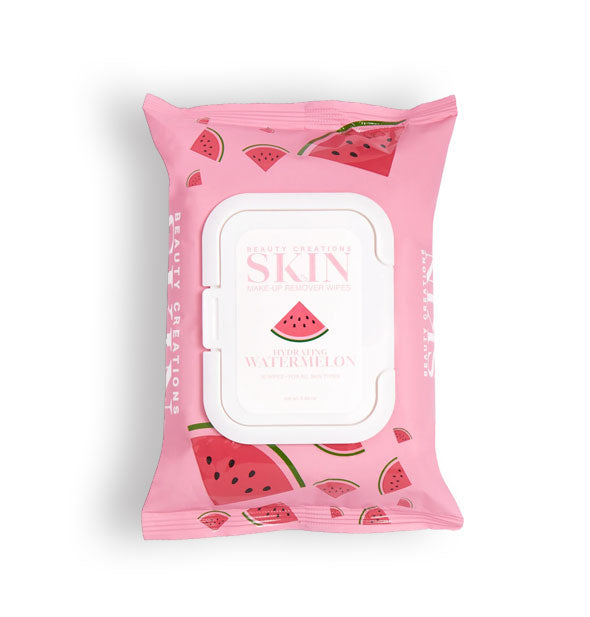 Pink printed pack of Beauty Creations Skin Makeup Remover Wipes in Hydrating Watermelon option