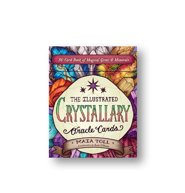 Colorfully illustrated pack of The Illustrated Crystallary Oracle Cards by Maia Toll