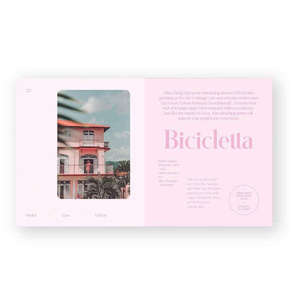 Page spread from It's Always Spritz O'Clock Somewhere features a section titled, "Bicicletta" with photograph
