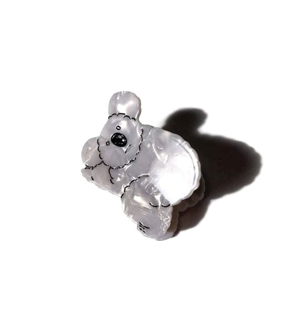 Gray koala bear hair clip with black facial and body line details