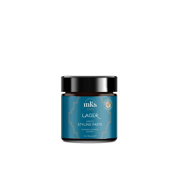4 ounce pot of MKS eco Lager Men's Styling Paste with black lid and blue label