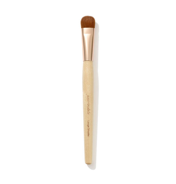 Jane Iredale Large Shader Brush with wooden handle, gold ferrule, and short, rounded bristle head