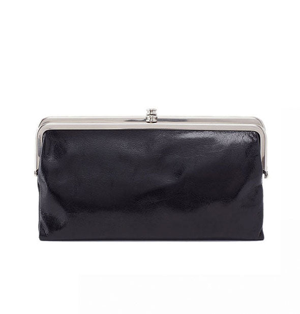 Black leather wallet with silver frame hardware