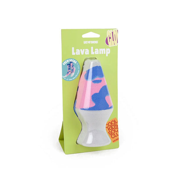Green pack of Lava Lamp Socks visible through clear blister packaging