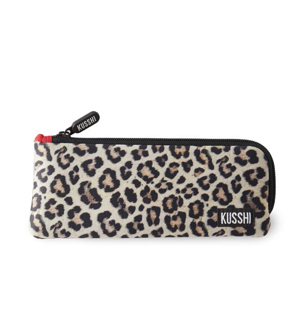 Rectangular leopard print KUSSHI pouch with two-sided zipper