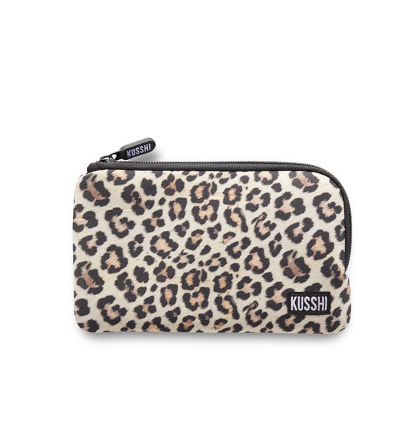 Rectangular leopard print KUSSHi pouch with two-sided zipper