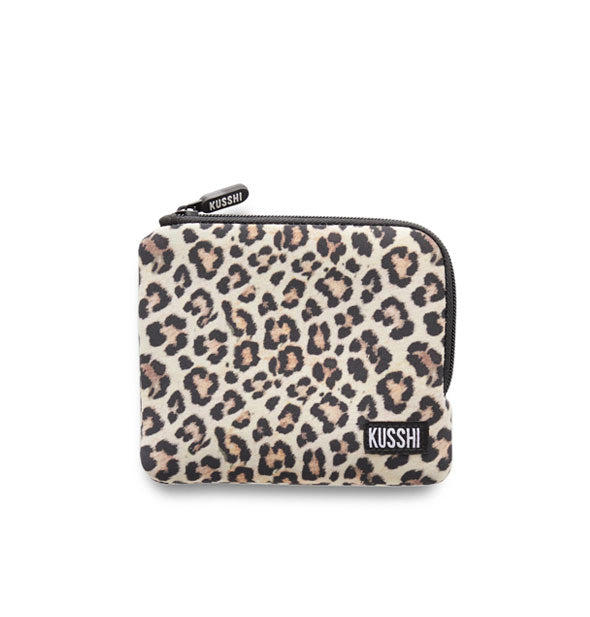 Square leopard print KUSSHi pouch with two-sided zipper