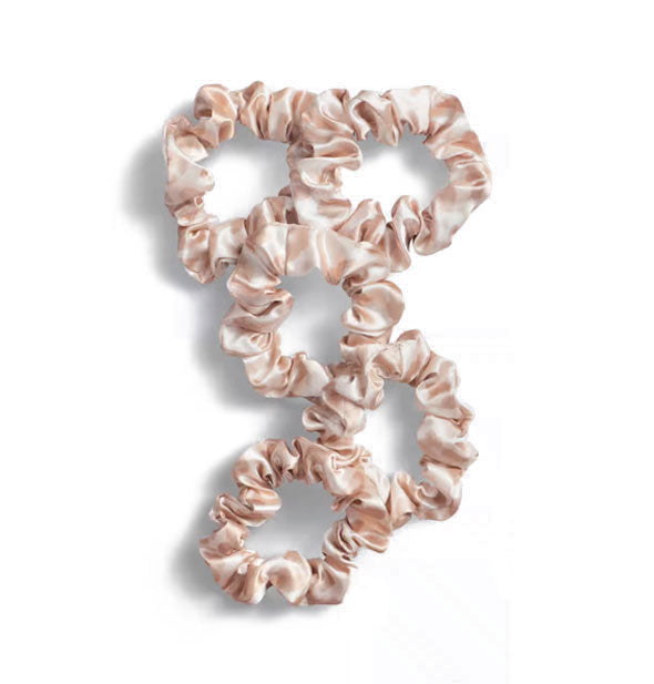 Five beige satin hair scrunchies