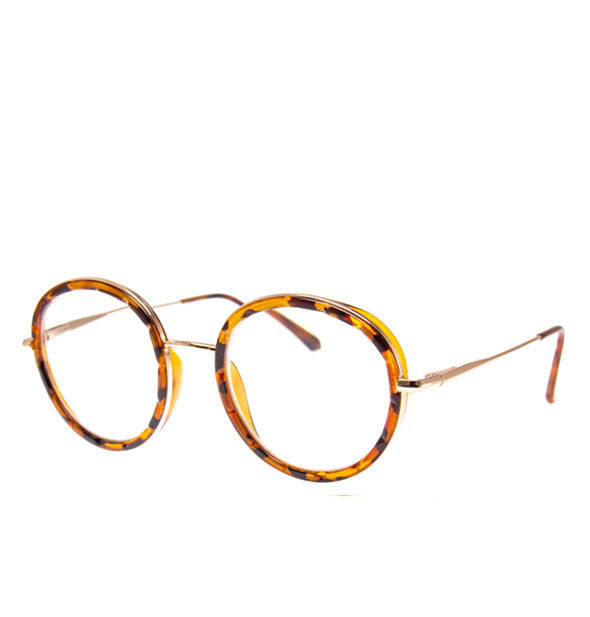 Round glasses with gold metal and brown tortoise frame