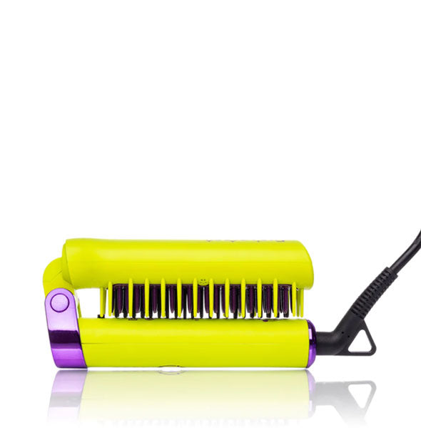 Collapsed view of Glister Foldable Smoothing System brush iron in lime green