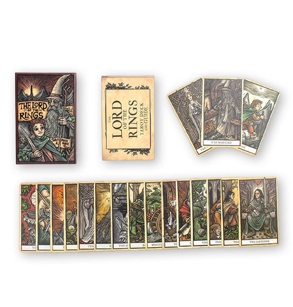 The Lord of the Rings tarot box, guidebook, and card spreads