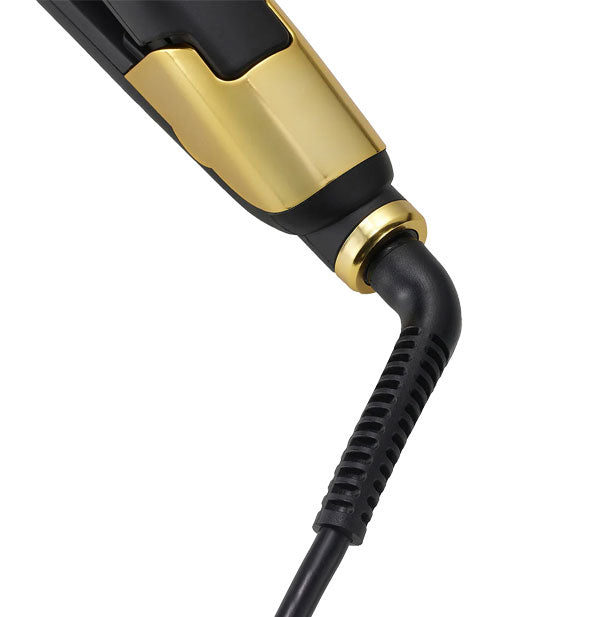 Closeup of the Bio Ionic GoldPro flat iron's swivel cord connection