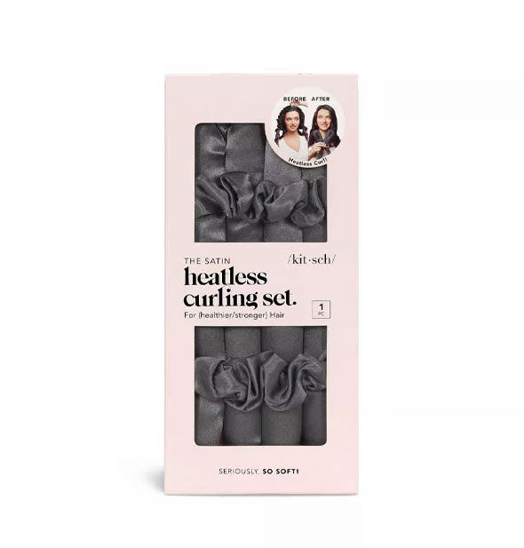 The Satin Heatless Curling Set by Kitsch with product shown through windows in packaging