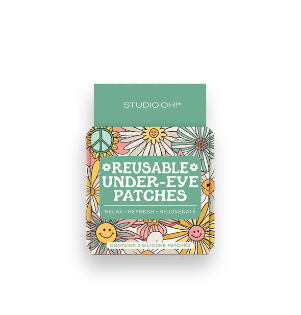 Pack of Reusable Under-Eye Patches by Studio Oh! features a colorful smiley face flower design
