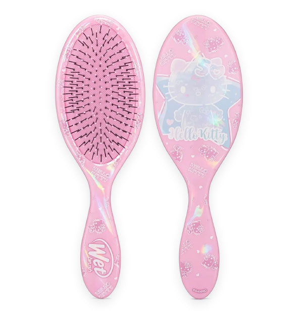 Front and back of a pink Hello Kitty Wet Brush detangling hairbrush