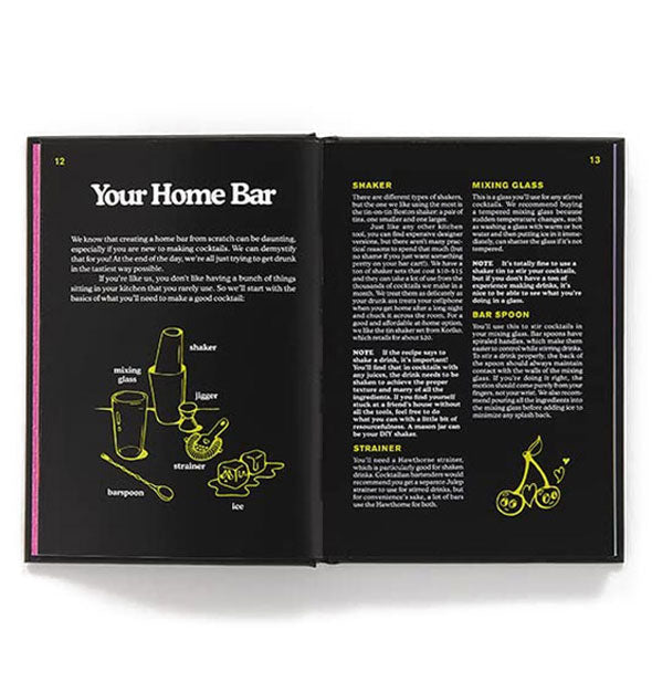 Page spread from Margarita in Retrograde features a section titled, "Your Home Bar"