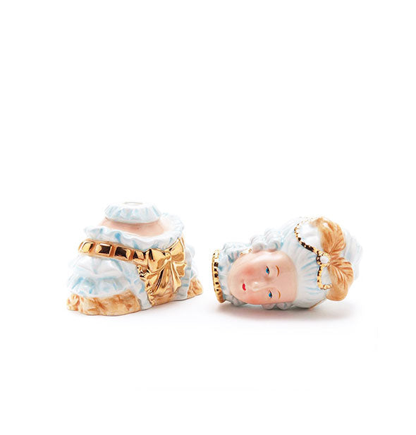 Ceramic Marie Antoinette salt and pepper shaker set includes the queen's shoulders and head as separate pieces