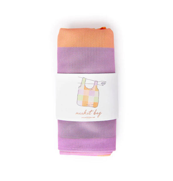 Folded orange and purple Market Bag in wrap-around packaging