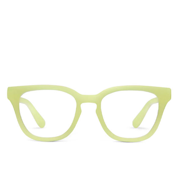 Front view of squairsh lime green reading glasses