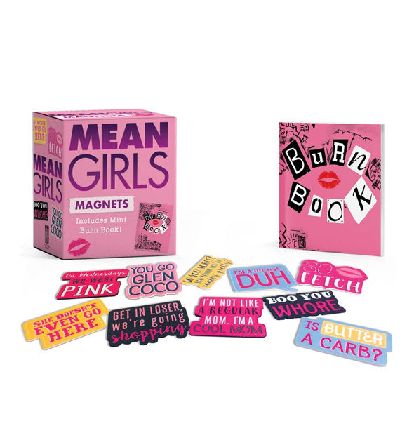 10 colorful, quotable Mean Girls Magnets with Burn Book and box