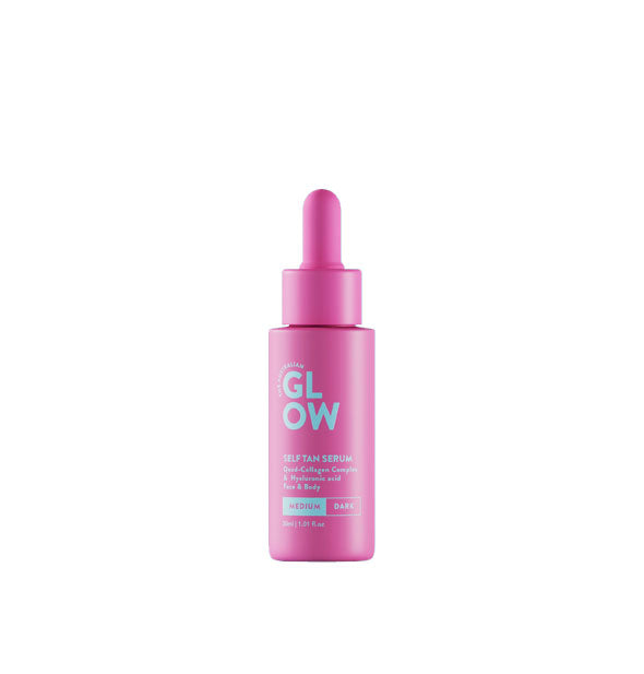 Pink 1 ounce bottle of Australian Glow Self Tan Serum in shade Medium