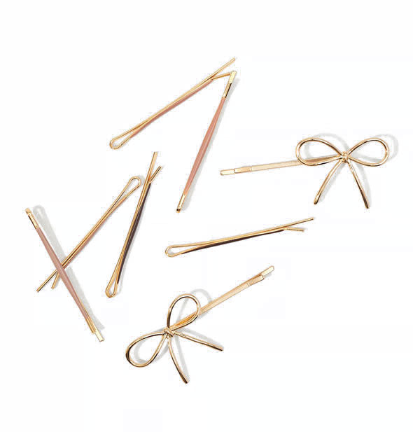 Neutral enamel-covered and gold bow bobby pins