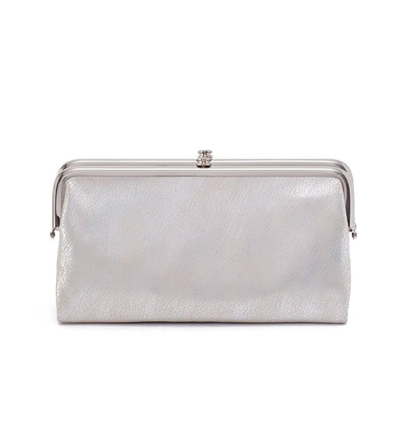 Metallic silver leather wallet with silver-toned frame hardware