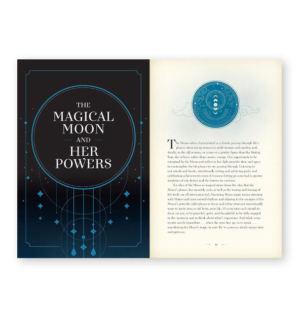 Page spread from Moon Magic features a chapter titled, "The Magical Moon and Her Powers"