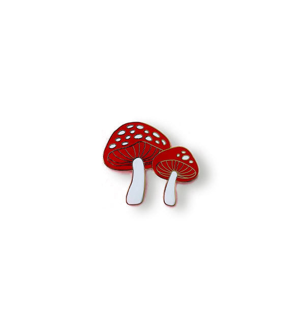 Red and white spotted mushrooms enamel pin