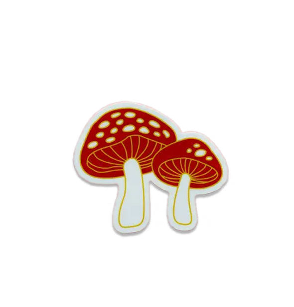 Red and white mushrooms sticker with yellow outlines