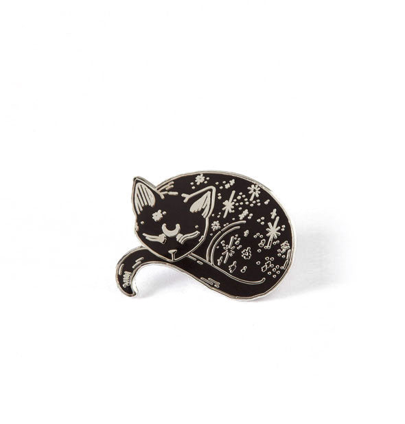 Black enamel cat pin with celestial accents