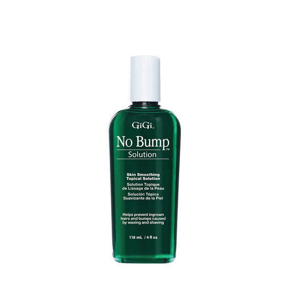 Green 4 ounce bottle of GiGi No Bump Solution with white cap