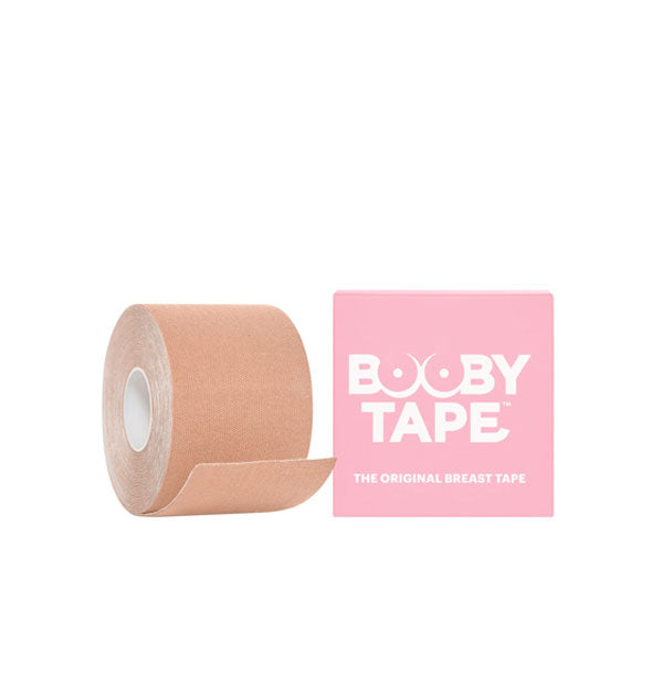Roll of nude Booby Tape breast tape with pink and white box