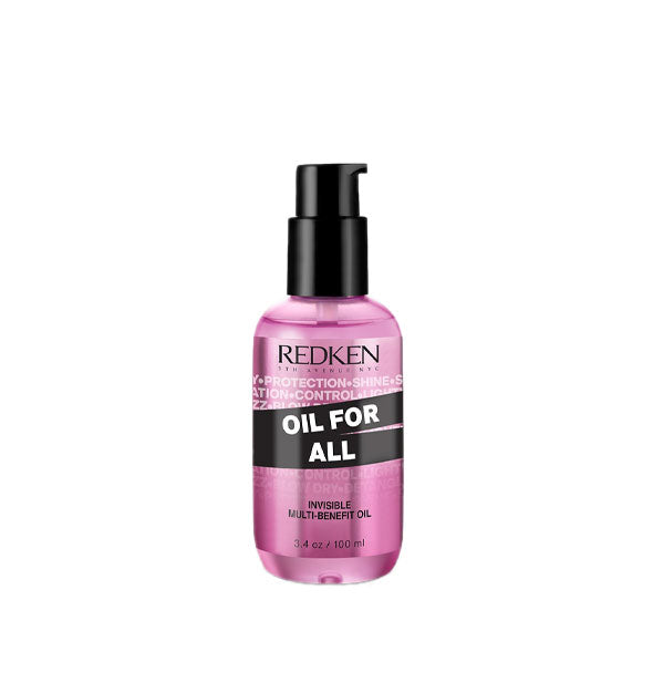 Pink, black, and white 4 ounce bottle of Redken Oil For All Invisible Multi-Benefit Oil