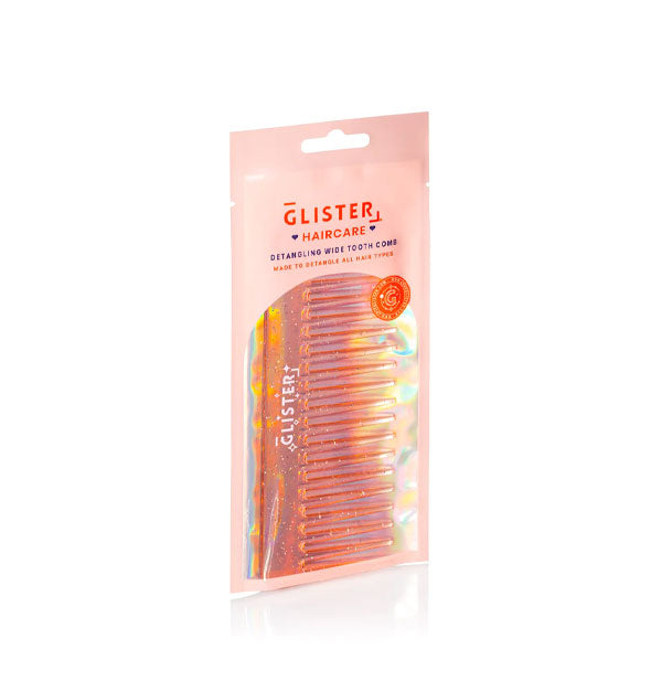 Orange glitter Detangling Wide Tooth Comb in Glister Haircare packaging
