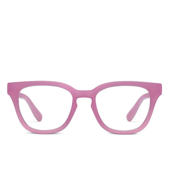 Front view of orchid pink squarish reading glasses