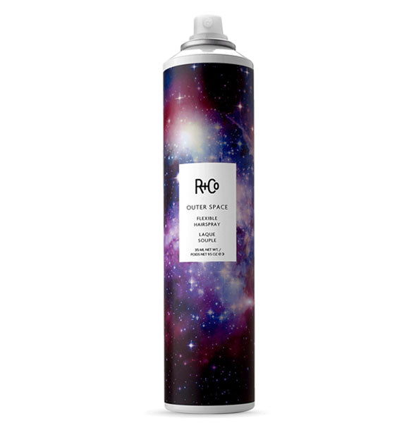 9.5 ounce can of R+Co Outer Space Flexible Hairspray with cosmic label image