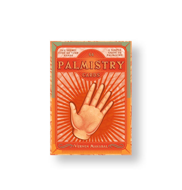 Orange box of Palmistry Cards with central radiant hand illustration