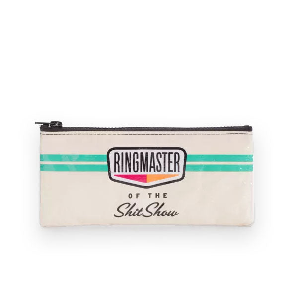 White rectangular pouch with primary color accents says, "Ringmaster of the Shit Show"