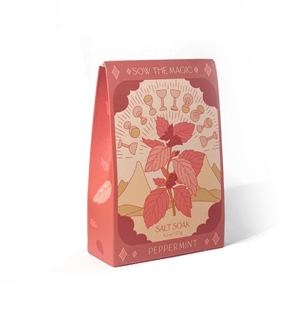 Red packet of Peppermint Salt Soak with tarot-inspired Ten of Cups artwork highlighting the peppermint plant